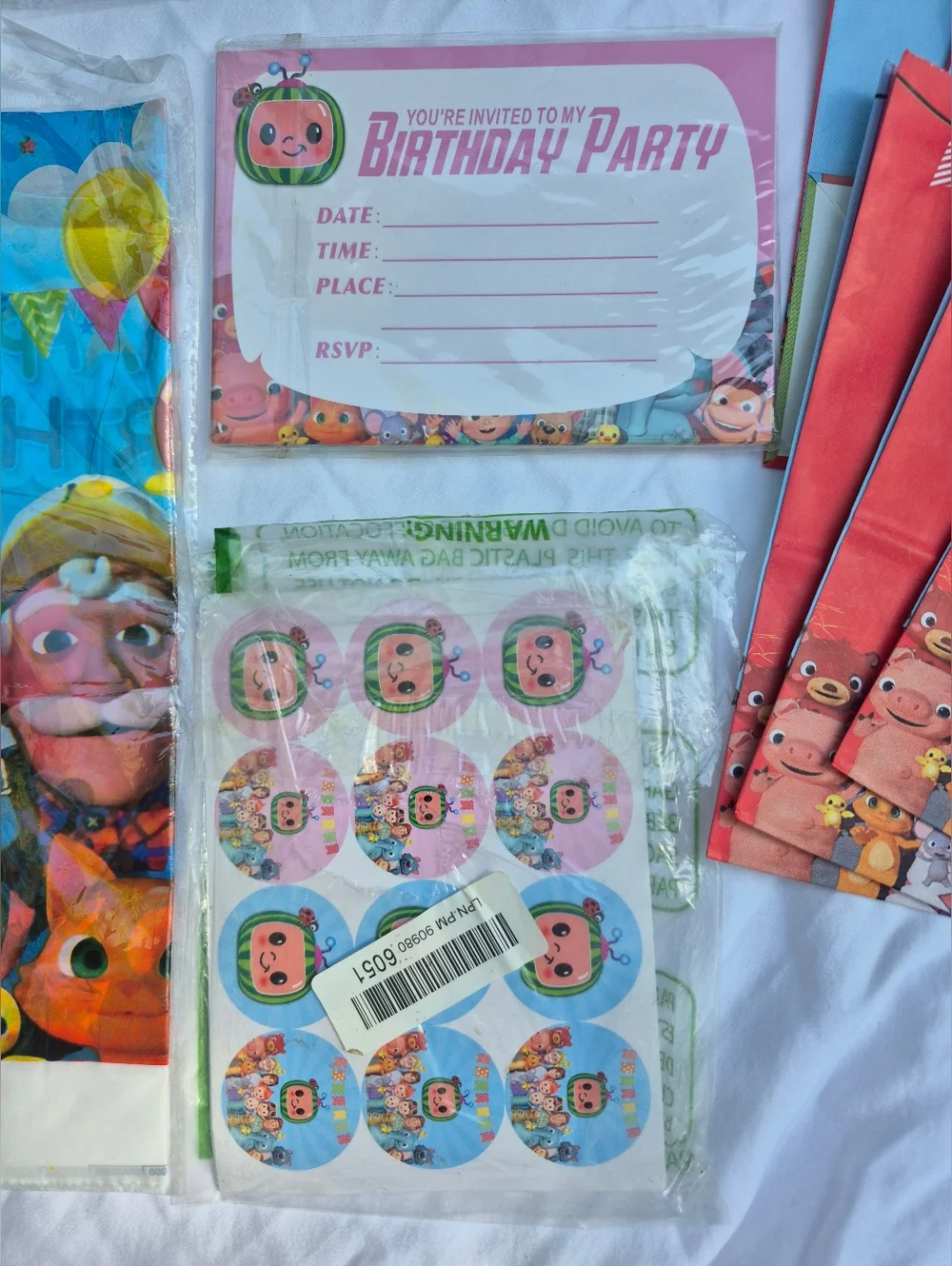 Cocomelon Birthday Party Supplies Bundle - Tablecloths, Favor Bags & Decor